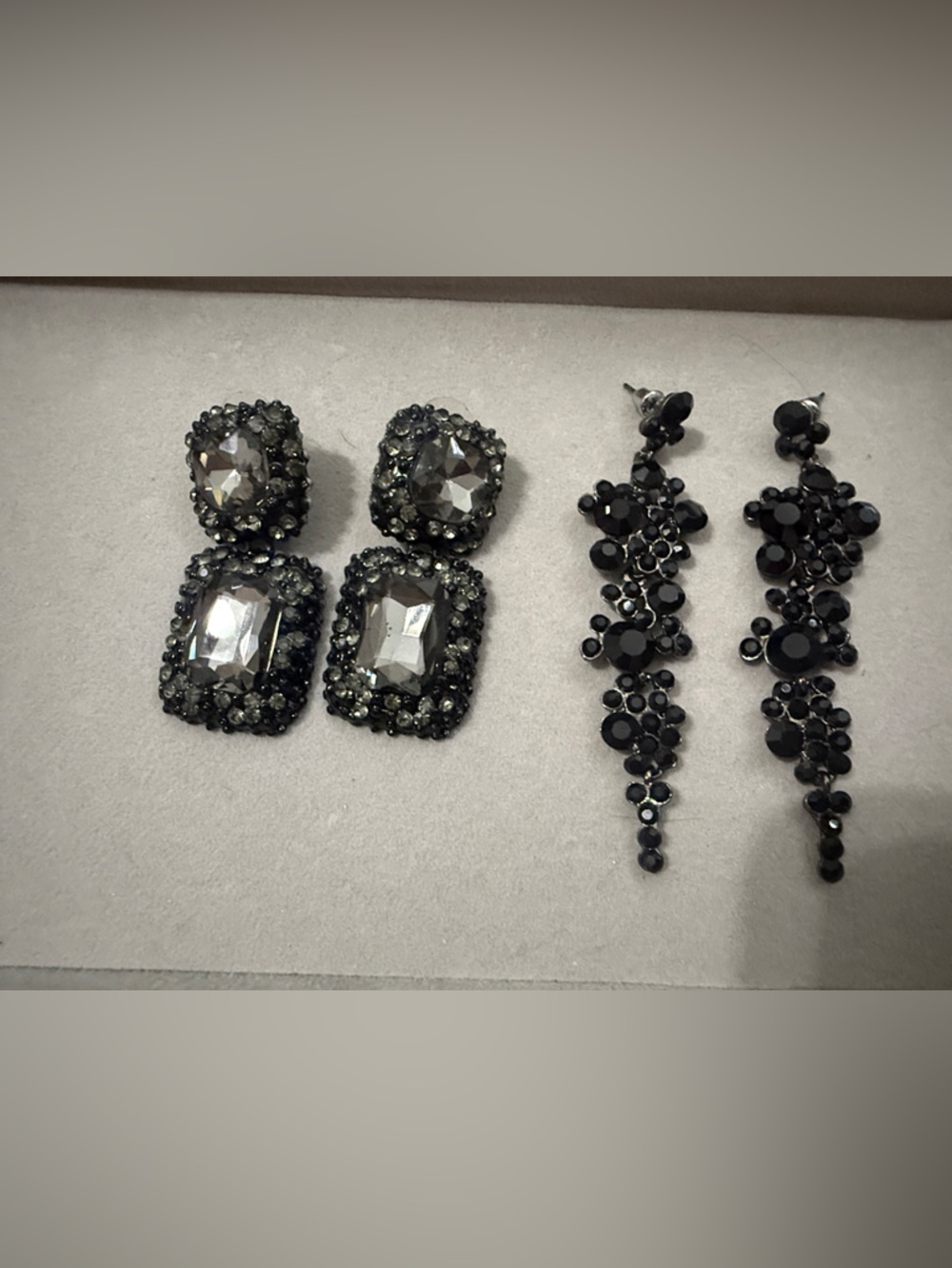 2 pairs Black Crystal Drop Earrings - Elegant Womens Jewelry